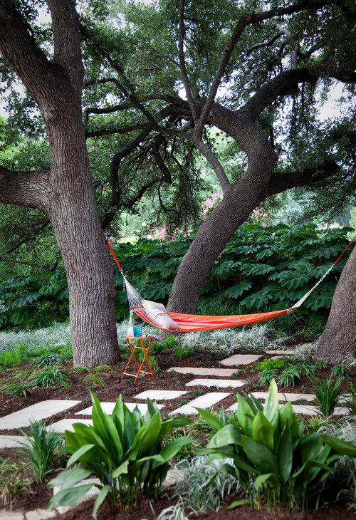 contemporary landscape 1 17 Backyard Hammock Ideas Adding Cozy Accent to Outdoor Place