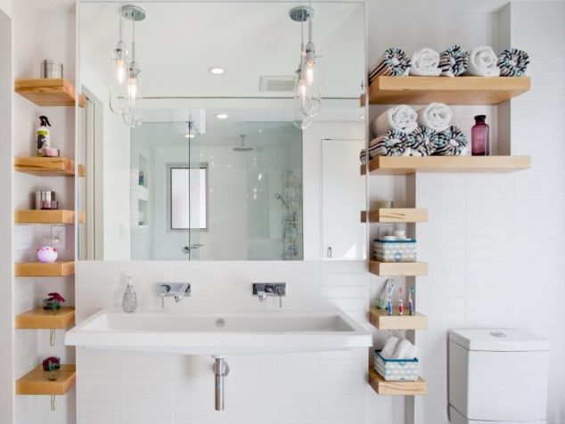 creative floating wooden bathroom wall shelves design ideas 768x576 634x476 15 of The Most Creative Bathroom Towel Storage