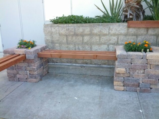 diy rumblestone 4 beam bench with stone spacers and 58quot all regarding brick bench in the garden 634x476 Nice Collection of Bricks Garden Ideas
