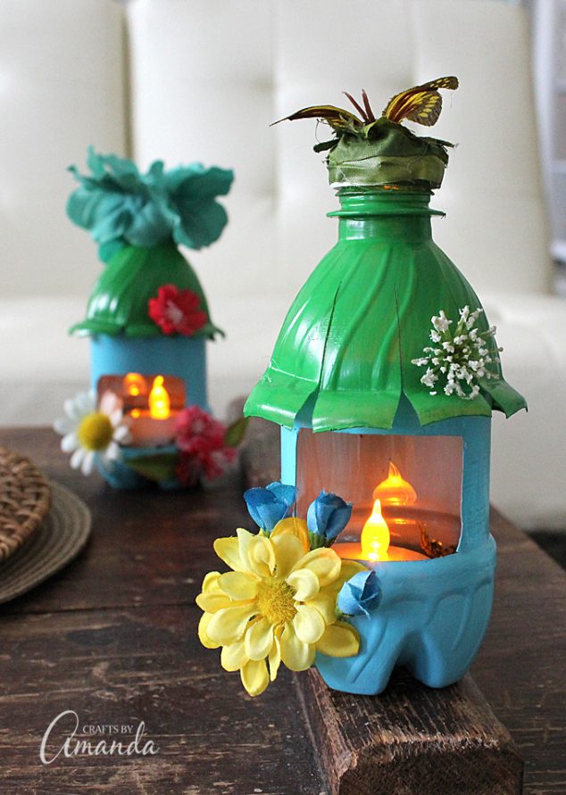 plastic bottle fairy house night lights vertical top 634x891 Amazing Ideas on How to Reuse Plastic Bottles in Garden