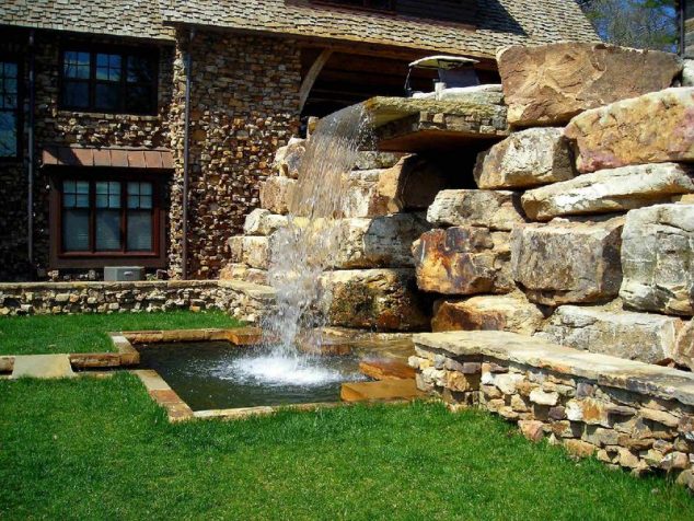 stylish backyard waterfall 634x476 You Really Need a Relaxing Backyard Waterfall